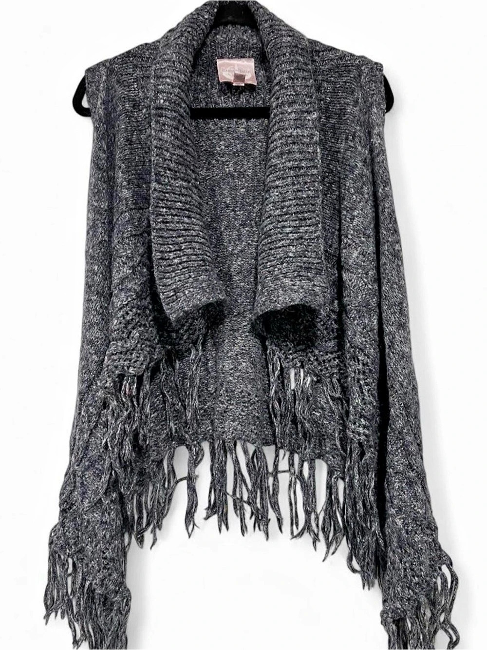 Romeo & Juliet Couture Charcoal Flecked Fringe Sweater Vest - Size Small